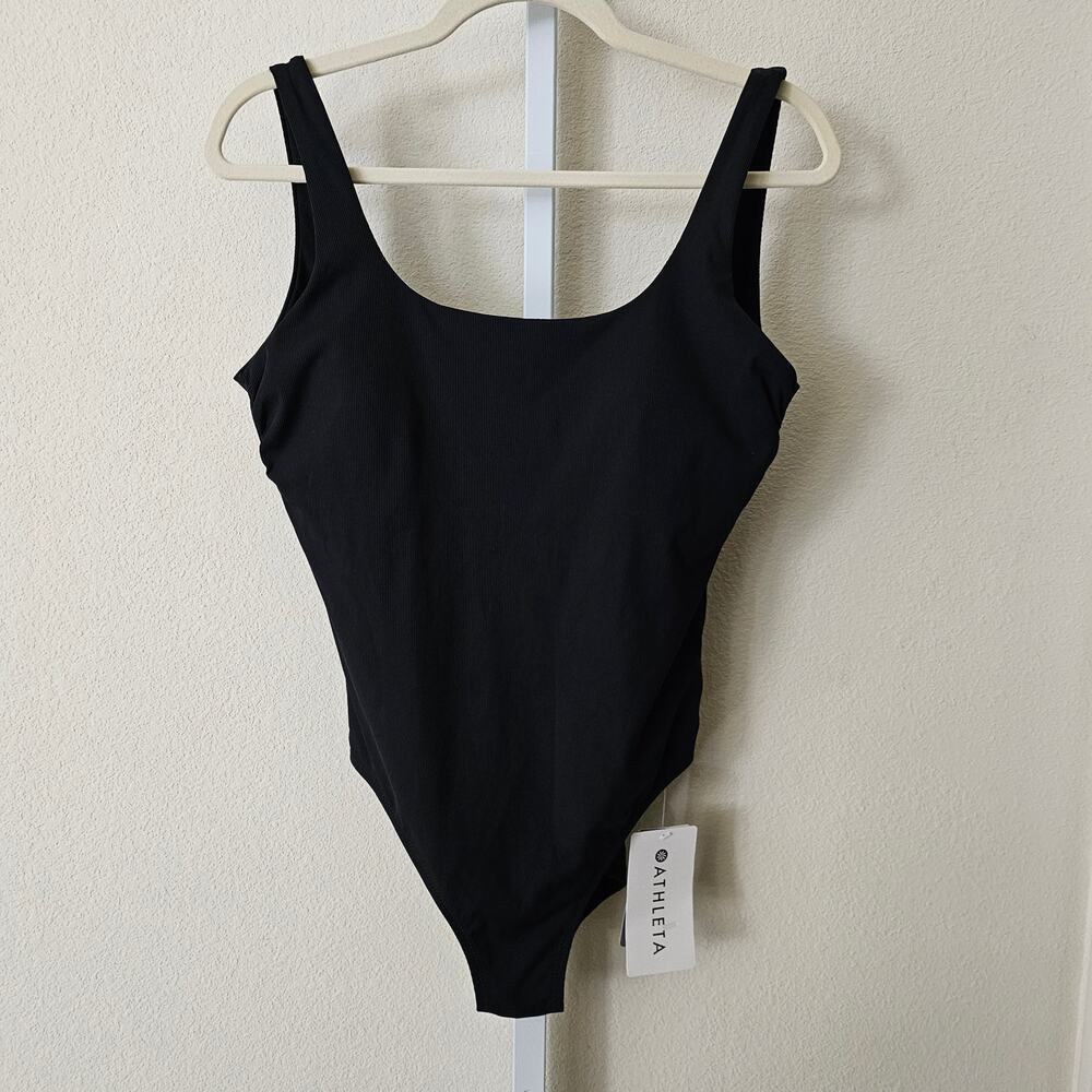ATHLETA NWT Black Cloudbreak AquaRib Scoop Neck One-Piece Swimsuit Sz M